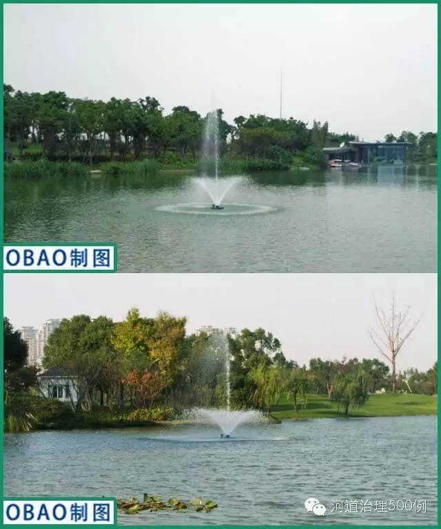 浮水噴泉式曝氣機，造景活水